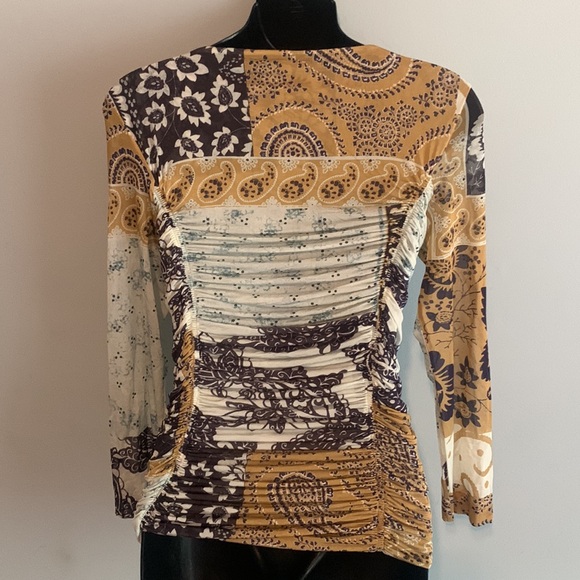ETRO patch print jersey top V-neck,long sleeves, ruched front and back - Picture 4 of 6